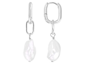 White Cultured Freshwater Pearl Rhodium Over Sterling Silver Earrings