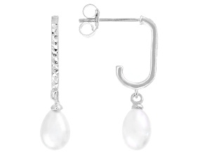 White Cultured Freshwater Pearl Rhodium Over Sterling Silver Earrings