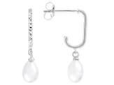 White Cultured Freshwater Pearl Rhodium Over Sterling Silver Earrings