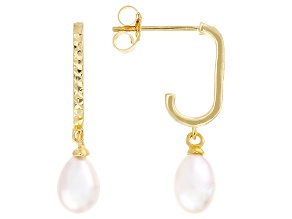White Cultured Freshwater Pearl 14k Yellow Gold Over Sterling Silver Earrings
