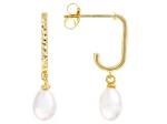 White Cultured Freshwater Pearl 14k Yellow Gold Over Sterling Silver Earrings