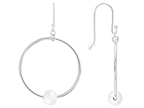 White Cultured Freshwater Pearl Rhodium Over Sterling Silver Earrings