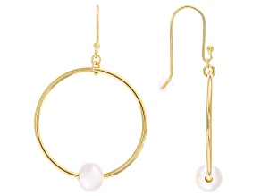 White Cultured Freshwater Pearl 14k Yellow Gold Over Sterling Silver Earrings