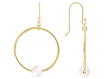 Picture of White Cultured Freshwater Pearl 14k Yellow Gold Over Sterling Silver Earrings