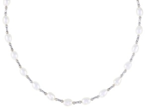 White Cultured Freshwater Pearl Rhodium Over Sterling Silver Necklace
