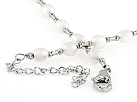 White Cultured Freshwater Pearl Rhodium Over Sterling Silver Necklace