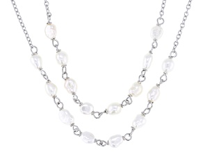 White Cultured Freshwater Pearl Rhodium Over Sterling Silver 16.5 Inch Necklace
