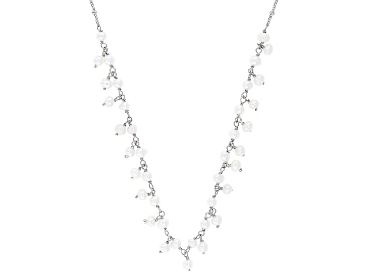 White Cultured Freshwater Bitsy Pearl Rhodium Over Sterling Silver