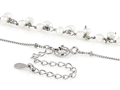 White Cultured Freshwater Bitsy Pearl Rhodium Over Sterling Silver
