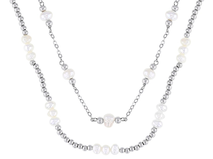 White Cultured Freshwater Bitsy Pearl Rhodium Over Sterling Silver