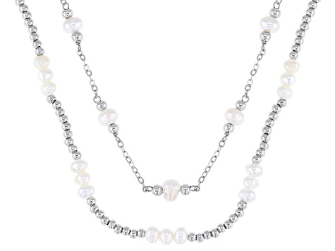 White Cultured Freshwater Bitsy Pearl Rhodium Over Sterling Silver