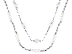 White Cultured Freshwater Pearl Rhodium Over Sterling Silver 17 Inch Necklace