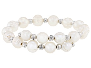 White Cultured Freshwater Pearl Rhodium Over Sterling Silver Bracelet