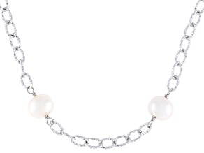 White Cultured Freshwater Pearl Rhodium Over Sterling Silver 18 Inch Necklace