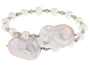 Genusis™ White Cultured Freshwater Pearl Rhodium Over Sterling Silver Wrap Bangle