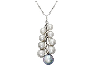 Platinum & White Cultured Japanese Akoya Pearl Rhodium Over Silver 16 Inch Necklace