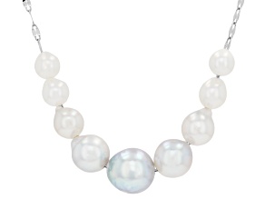 Platinum and White Cultured Japanese Akoya Pearl Rhodium Over Silver 16 Inch Necklace