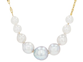 Platinum & White Cultured Japanese Akoya Pearl 18K Yellow Gold Over Silver Necklace