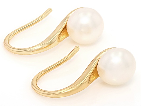 White Cultured Freshwater Pearl 14K Yellow Gold Plated Earrings