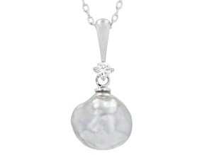 Platinum Cultured Akoya Pearl with Lab Grown Diamond Rhodium Over Silver Pendant with Chain