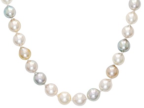 Multi-Color Cultured Japanese Akoya Pearl 14k Yellow Gold Over Silver 18" Strand Necklace