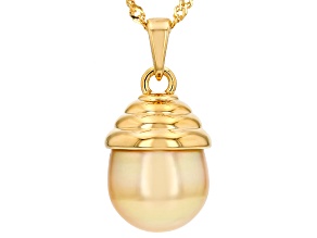 Golden Cultured South Sea Pearl 18K Yellow Over Sterling Silver Pendant with Chain
