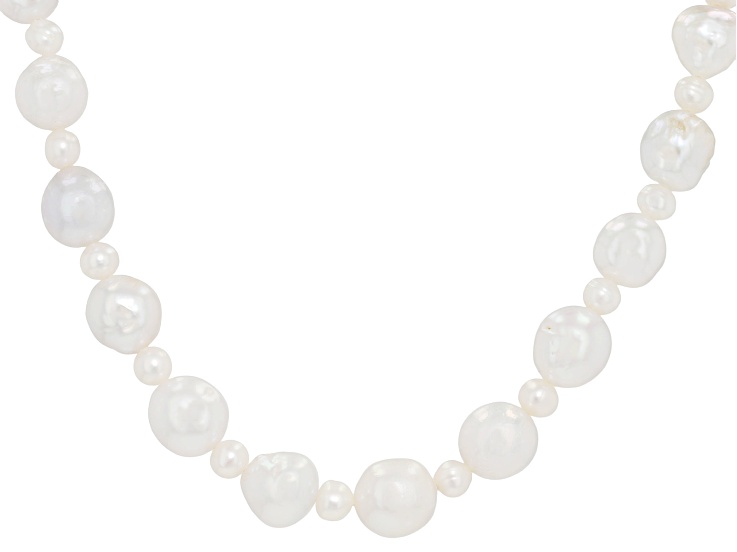 Genusisâ„¢ White Cultured Freshwater Pearl Rhodium Over Sterling Silver 24 Inch Necklace