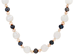 Genusis™ White, Black & Pink Cultured Freshwater Pearl Rhodium Over Silver 20 Inch Necklace