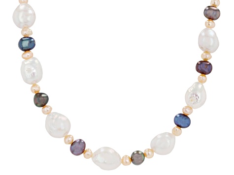 Genusis™ White, Black & Pink Cultured Freshwater Pearl Rhodium