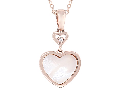 White Mother-Of-Pearl With Diamond Accent 18K Rose Gold Over Sterling Silver Pendant With Chain