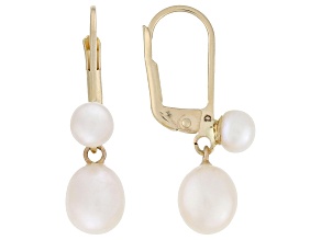 White Cultured Freshwater Pearl 14k Yellow Gold Earrings