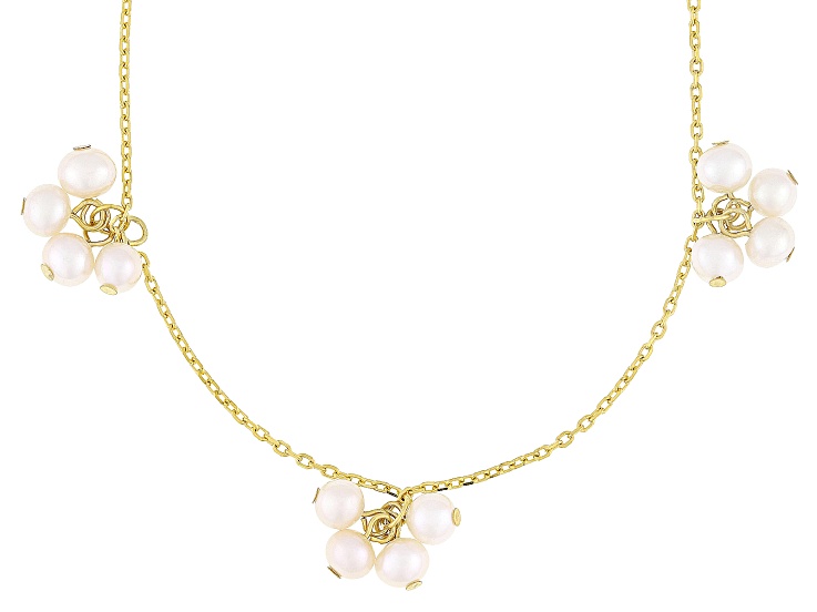 White Cultured Freshwater Pearl 18k Yellow Gold Over Sterling Silver 18 Inch Necklace