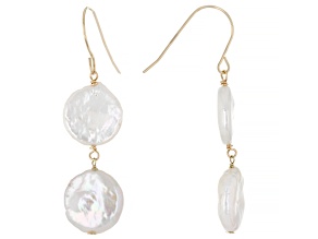 White Cultured Freshwater Pearl 14k Yellow Gold Earrings