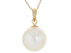 White Cultured Freshwater Pearl 14k Yellow Gold Pendant With Chain
