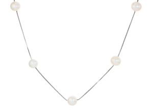 White Cultured Freshwater Pearl Sterling Silver 20 Inch Necklace