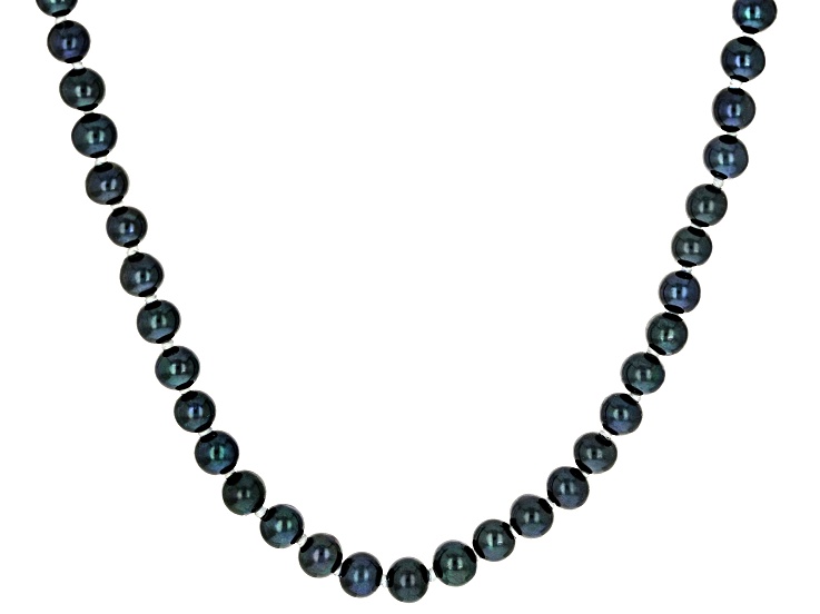 Black Cultured Freshwater Pearl Sterling Silver 18 Inch Strand Necklace