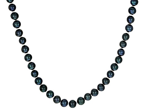 Black Cultured Freshwater Pearl Sterling Silver 18 Inch Strand Necklace