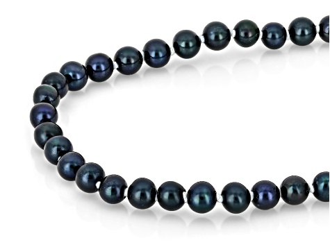 Black Cultured Freshwater Pearl Sterling Silver 18 Inch Strand Necklace