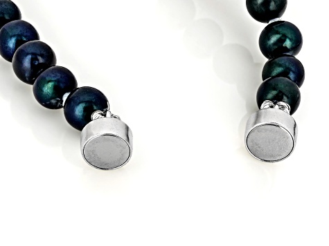 Black Cultured Freshwater Pearl Sterling Silver 18 Inch Strand Necklace