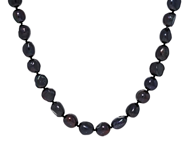 Black Cultured Freshwater Pearl Sterling Silver 18 Inch Strand Necklace