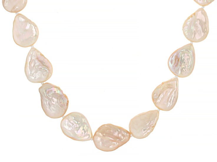 Peach Cultured Freshwater Pearl Rhodium Over Sterling Silver 20 Inch Strand Necklace