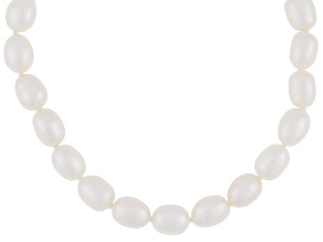 White Cultured Freshwater Pearl Rhodium Over Sterling Silver 17.5 Inch Necklace