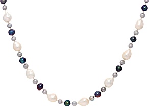Multi-Color Cultured Freshwater Pearl Sterling Silver 18 Inch Strand Necklace