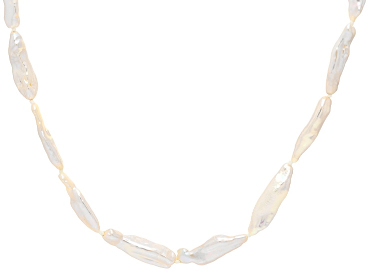 White Cultured Freshwater Pearl Sterling Silver Strand Necklace