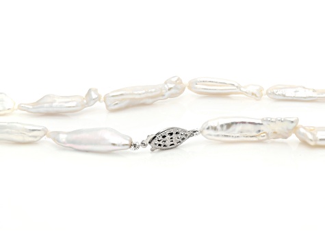 White Cultured Freshwater Pearl Sterling Silver Strand Necklace