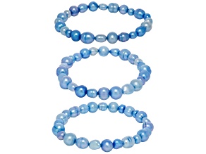 Multi-Blue Cultured Freshwater Pearl Stretch Bracelet Set of 3