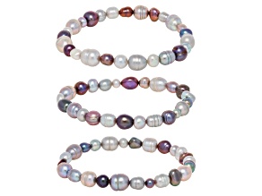 Multi-Platinum Cultured Freshwater Pearl Stretch Bracelet Set of 3