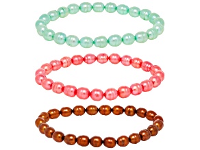 Multi-Color Cultured Freshwater Pearl Stretch Bracelet Set of 3