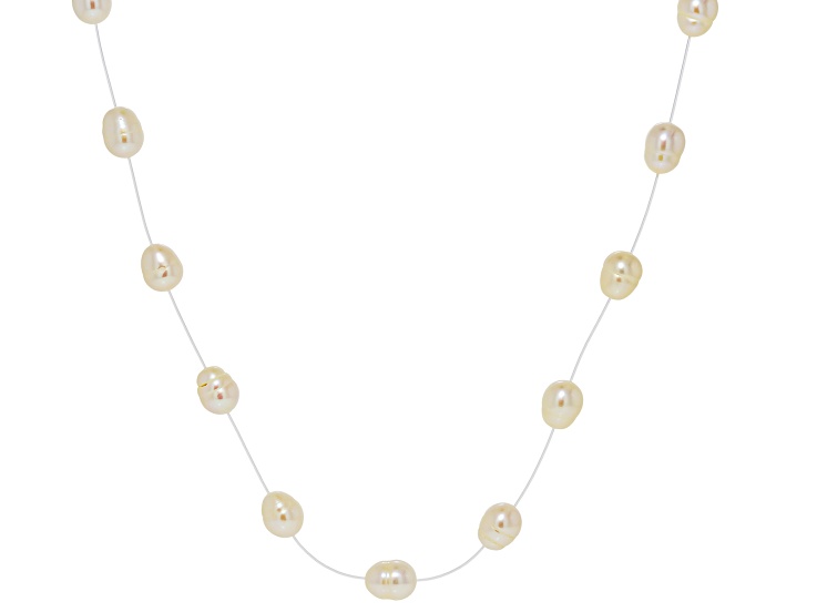 White Cultured Freshwater Pearl Rhodium Over Sterling Silver 18