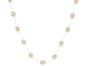 White Cultured Freshwater Pearl Rhodium Over Sterling Silver 18 Inch Necklace